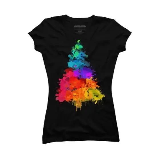 Junior's Design By Humans Colorful Christmas Tree By DesignReadyStore T-Shirt image {3}