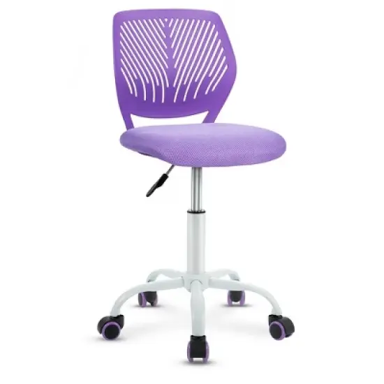 Costway Office Task Desk Armless Chair Adjustable Mid Back Swivel Study Chair Rose\Blue\Turquoise\Purple image {12}