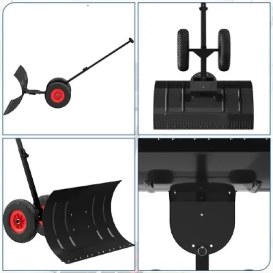GustoWave Black Snow Shovel with Wheels, Heavy Duty Snow Pusher for Driveway, Carbon Steel Snow Pusher Shovel with Adjustable Angle image {6}