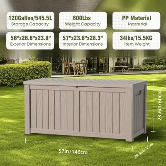 Kumasinova 120 Gal Oversized Storage Deck Box for Outdoor Use,All Weather PP Resin,Garden Seat Storage Box,Waterproof,Seats 2 People image {1}