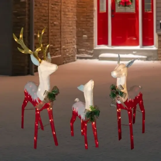 Northlight Set of 3 Lighted Red Reindeer Family Outdoor Christmas Decoration image {1}