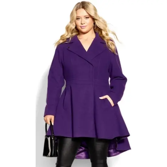 Women's Plus Size  Hi Lo Frill Coat - petunia | CITY CHIC image {5}