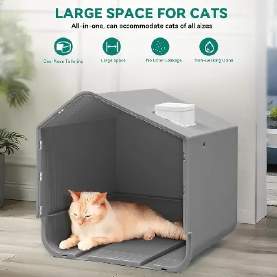QuestaPack Extra Large Enclosed Cat Litter Box with Mat and Litter Scoop image {3}