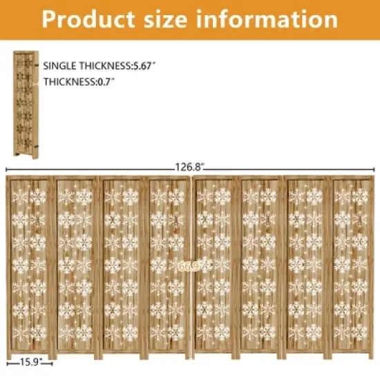 Lirago 68 in. Wood Outdoor Privacy Screens Garden Outdoor Fence 8 pieces Brown image {4}