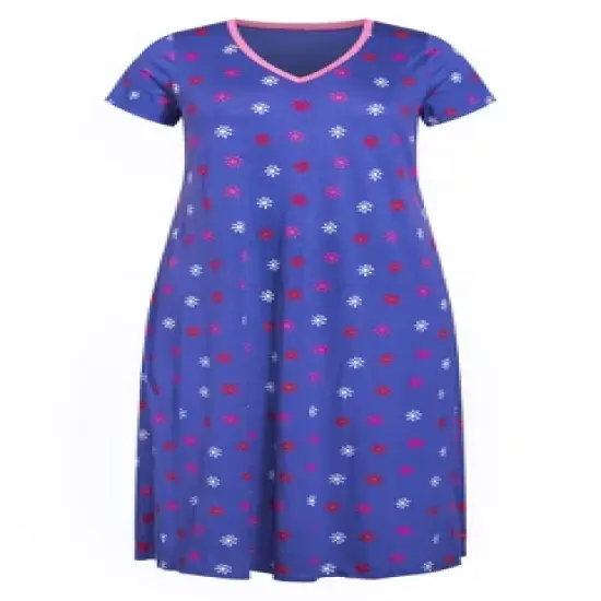 Women's Plus Size Short Sleeve Maxi Sleep Dress - periwinkle floral  | AVENUE image {2}