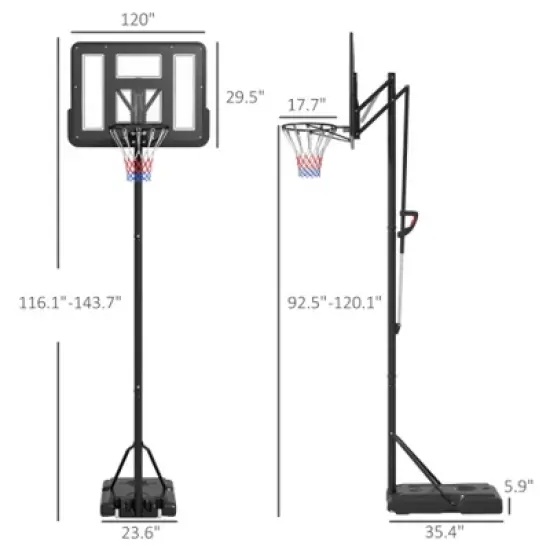 YONWAY Portable Basketball Hoop, 7.7-10' Height Adjustable Basketball Goal with 43" Shatterproof Backboard, Wheels,Fillable Base for Youth, Adults image {2}