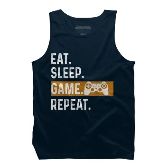 Men's Design By Humans Eat Sleep Game Repeat By MeowShop Tank Top image {5}