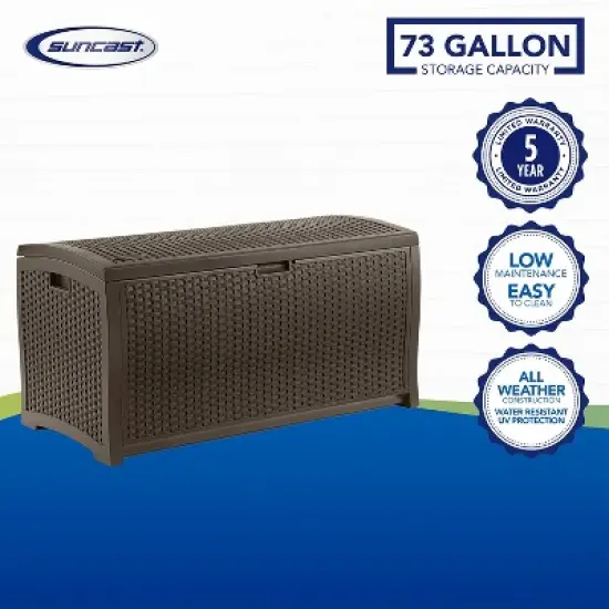 Suncast DBW7300 73 Gallon Resin Wicker Outdoor Patio Storage Deck Box image {5}