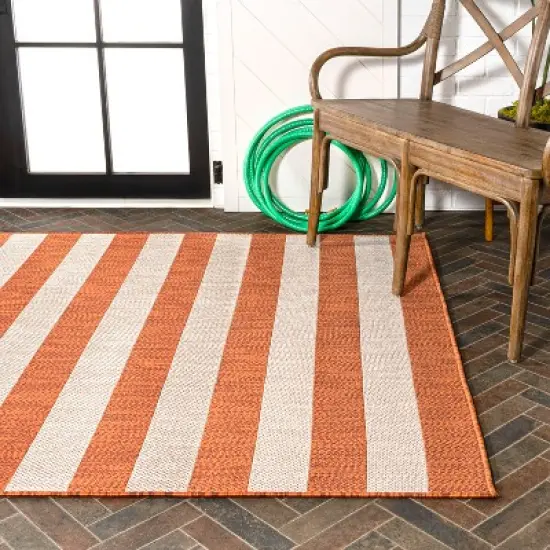 Negril Two-Tone Wide Stripe Indoor/Outdoor Area Rug - JONATHAN Y image {3}