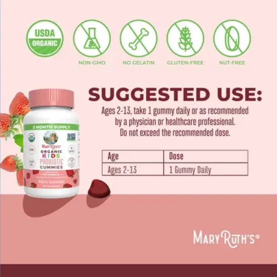 MaryRuth's Kids Probiotic Gummies, Strawberry, Org, 60 ct image {3}