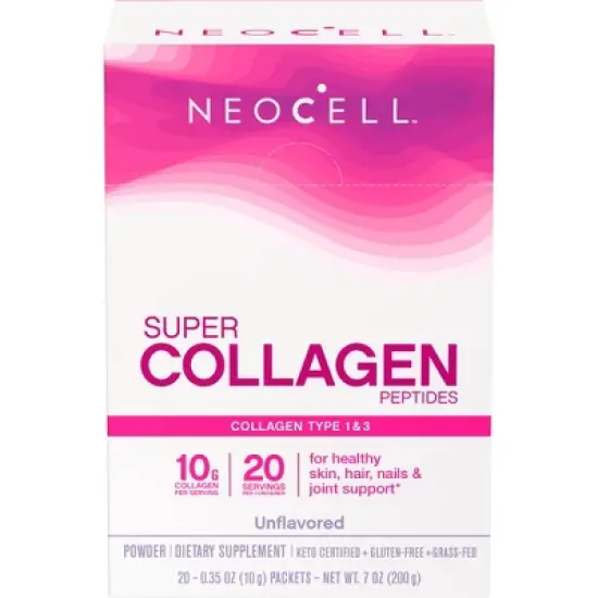 NeoCell Super Collagen Peptides, 10 g Collagen per Stick Pack; Grass Fed, Unflavored Powder, 20 Servs., 7 Oz. image {6}