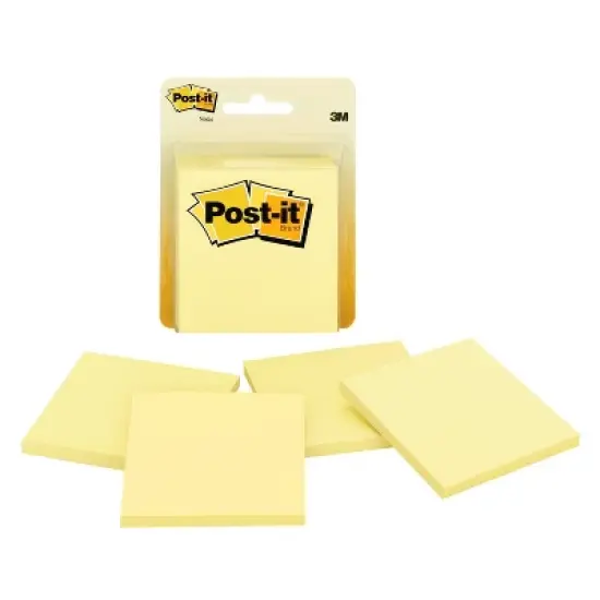 Post-it&reg; Notes, 3 in x 3 in, Canary Yellow, 4 Pads per pack, 50 sheets per pad: Sticky Notes, Paper Basics, Uncoated, Glue Binding image {19}