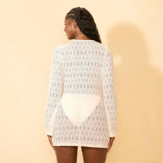 Women's Front Tassel Tie and Bell Sleeve Crochet Swim Cover Up Dress - Wild Fable&trade; Cream image {4}