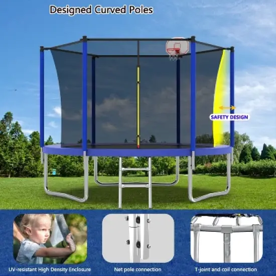 Jump Into Fun 14FT Trampoline for Kids & Adults with Basketball Hoop,Recreational Trampolines with Safety Enclosure for Back Yard Outdoor image {1}