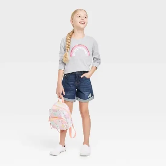 Girls' Embroidered Midi Jean Shorts - Cat & Jack&trade; Dark Wash image {2}
