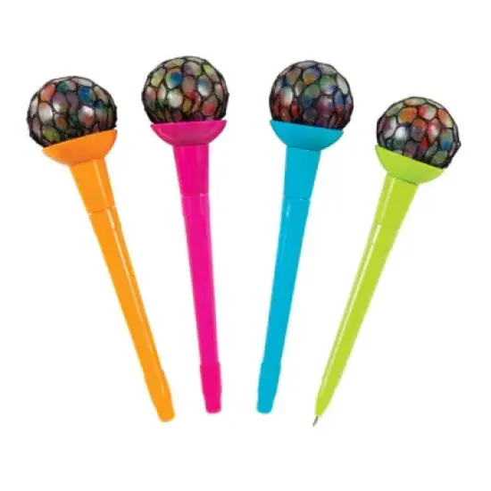 Rainbow Mesh Fidget Pens (4 Pack) - Fun & Stress Relief, Squishy Boba Ball Toppers image {4}