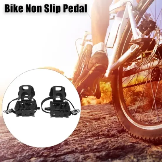 Unique Bargains Bicycle Pedals 9/16'' Spindle Platform with Toe Clips Fixed Foot Strap Cycling Parts Black 1 Pair image {4}