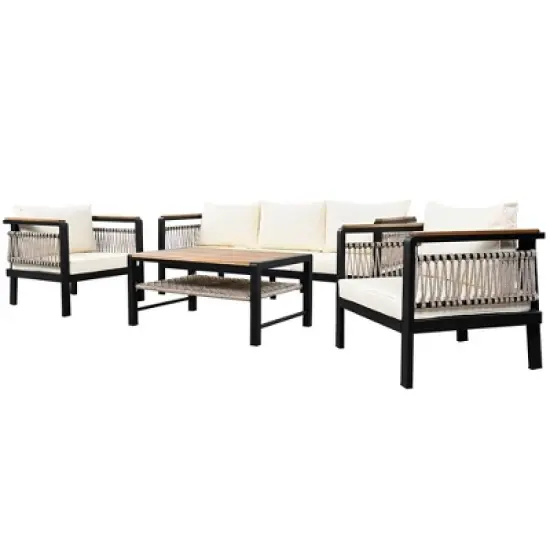 TIRAMISUBEST 4-Piece Outdoor Sectional Sofa Set,5-Person Patio Conversation Set with Cushions & Coffee Table for Garden,Balcony image {13}