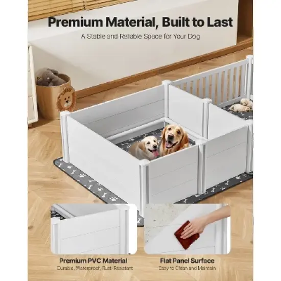 VEVOR Dogs Whelping Box, 93.3x48.4x18.1 inch, Plastic PVC Puppies Playpen with Height Adjustable Door and Washable Pee Pad, Milk White image {3}