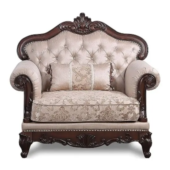 HOMES: Inside + Out Alsace Arm Chair Traditional Button Tufted Dark Cherry/Light Brown image {2}