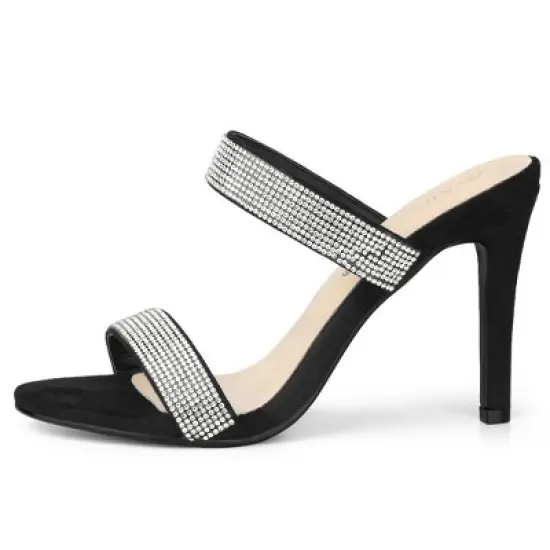 Allegra K Women's Open Toe Stiletto Heel Rhinestone Mules Sandals image {6}