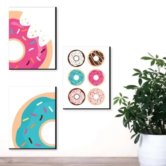 Big Dot of Happiness Donut Worry, Let's Party - Doughnut Kitchen Wall Art, Nursery Decor & Restaurant Decorations - 7.5 x 10 inches - Set of 3 Prints image {2}