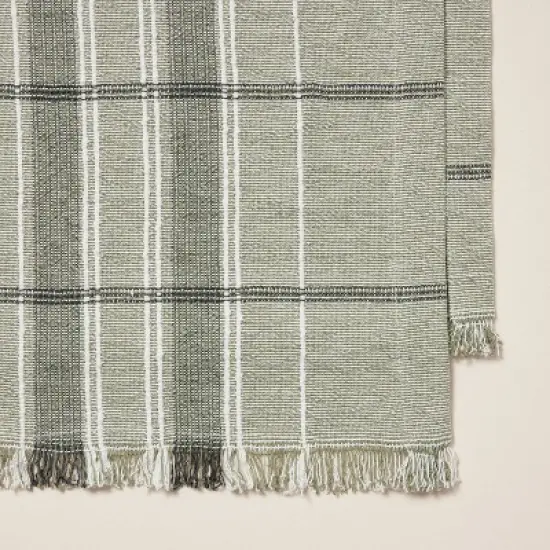 Textured Fall Plaid Woven Table Runner Sage Green - Hearth & Hand&trade; with Magnolia image {2}