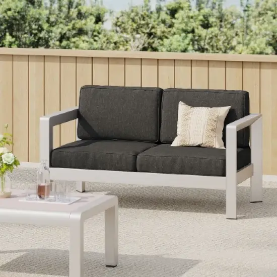 Christopher Knight Home Aviara Outdoor Modern Aluminum Loveseat with Cushions image {1}