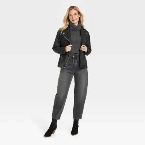 Women's Oversized Faux Leather Moto Jacket - Universal Thread&trade; Black image {2}