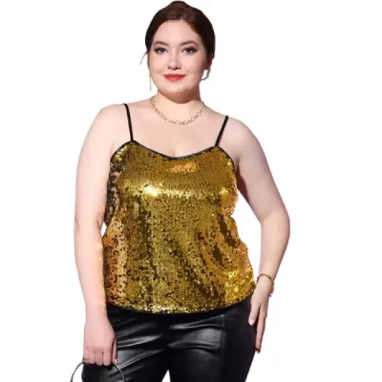 Agnes Orinda Plus Size Tops for Women Sequined Shining Camisole Club Party Sparkle Cami Top image {6}
