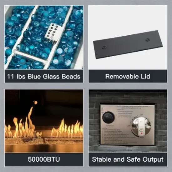 Syemin Outdoor Fireplaces with Glass Wind Guard, with Aluminum Rust-Proof Tabletop, for Patio, Gray, 43.31"*26.97"*24.41" image {3}