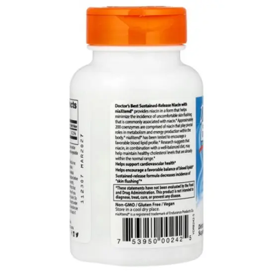 Doctor's Best Sustained-Release Niacin with niaXtend&reg;, 500 mg, 120 Tablets image {2}