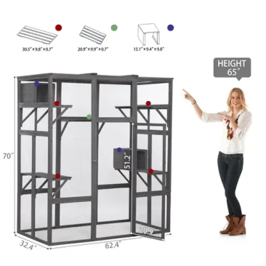 DOMETOUR Large Cat Enclosure with 2 Retreat Condos and 5 Elevated Platforms Gray image {6}