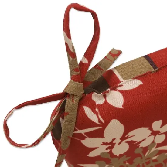 2-Piece Outdoor Reversible Seat Pad/Dining/Bistro Chair Cushion Set - Brown/Red Floral/Stripe - Pillow Perfect image {5}