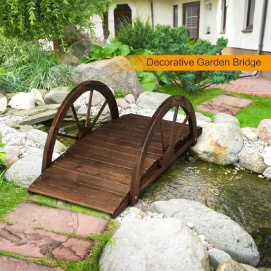 Costway 3.3FT Garden Bridge Classic Arc Wooden Bridge Decorative Garden Landscape image {2}