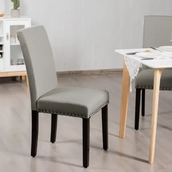 Costway Set of 2 Fabric Dining Chairs Upholstered with Nailhead Trim image {1}