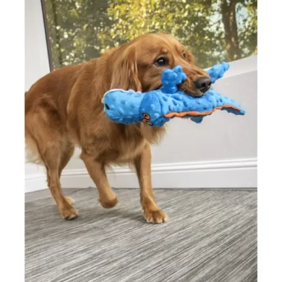 goDog Gator Squeaker Plush Pet Toy, Chew Guard Technology for Dogs & Puppies - Blue, Large image {5}