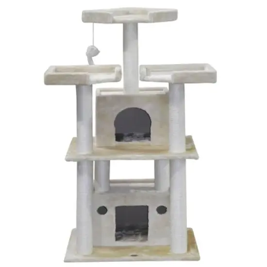 Go Pet Club 51" Beige Cat Tree with Large Houses with Sisal Covered Posts F39 - Beige image {1}