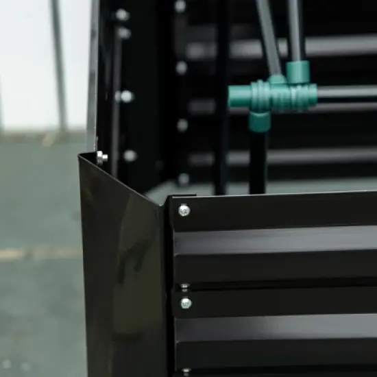 Outsunny Raised Garden Bed, Galvanized Elevated Planter Box with 2 Trellis Tomato Cages, Reinforcing Rods, 4' x 3' x 2', Black image {5}