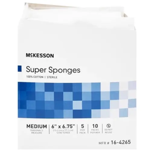 McKesson Super Sponges, Sterile, 6 in x 6 3/4in, 5 per Pack, 10 Packs, 50 Total image {1}