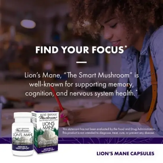 Host Defense Lion's Mane Mushroom Vegan Capsules - 30ct image {2}