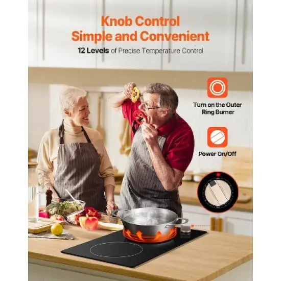 VEVOR Induction Cooktop, 3500W Electric Countertop Burner, 2 Burner Knob Control Stove, Built-in Induction Cooktop, Black image {3}