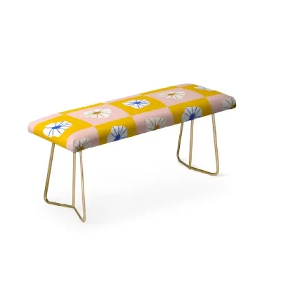 Maritza Lisa White Checkered Flowers Bench Yellow - Deny Designs image {1}