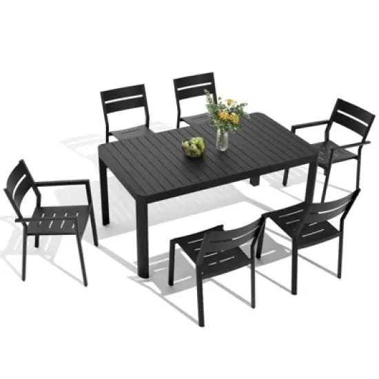 Crestlive products 7pc aluminum patio dinning set 63.78in table and 6 chairs Aluminum top Black for outdoor pool lawn image {2}