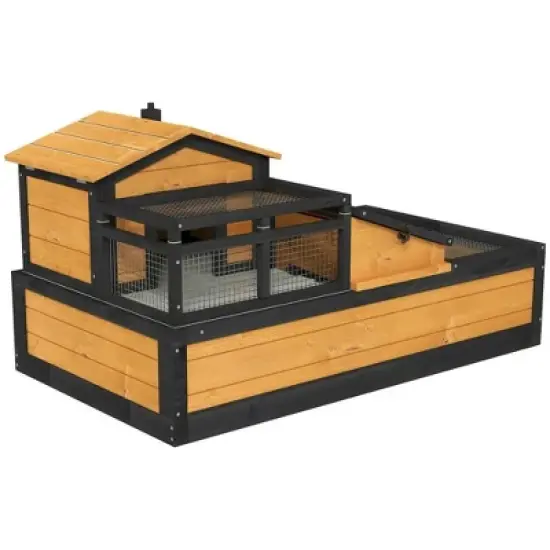 Resenkos Tortoise House, Tortoise Habitat Enclosure,3-Room Tortoise Habitat House w/ Balcony & 2 Stories, 44" x 25.5" x 25", Yellow image {1}