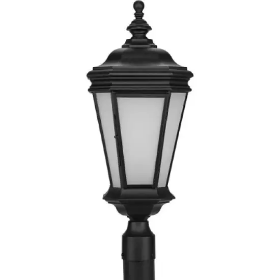 Progress Lighting Crawford 1-Light Outdoor Post Lantern in Textured Black with Etched Glass Shade image {1}