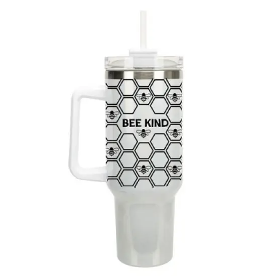 Elanze Designs Bee Kind Honeycomb Hive Queen 40 oz. Stainless Steel, Large Water Bottle Coffee Mug, Spill & Leak Resistant, Thermal Travel Tumbler image {1}