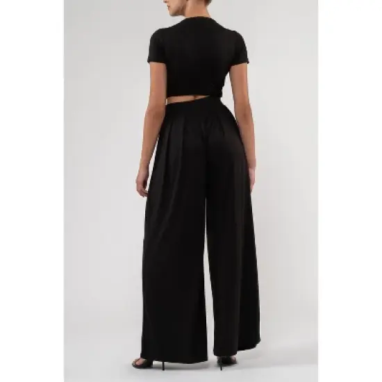 August Sky Women's Knit Crop Top and Palazzo Pant Set image {4}