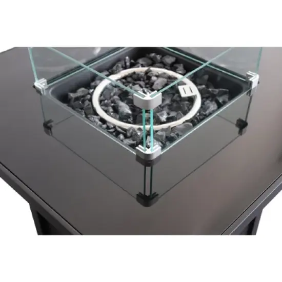 30" Steel Outdoor Fire Pit Table with Lid, Wind Shield, and Lava Rocks image {4}