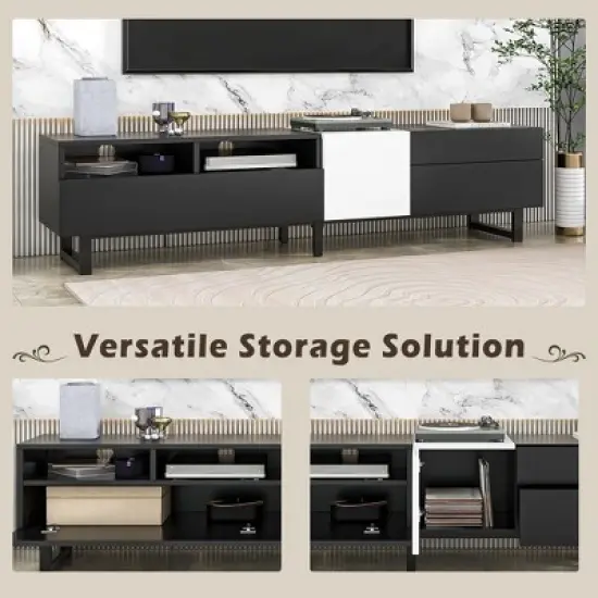 TV Stand Entertainment Center With Cabinets Drawers Open Shelves 2 U-shaped Legs Easy Assembly TV Cabinet For TVs Up To 80&rdquo; image {1}